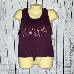 Aerie NWT Size S Purple - Spicy Pink Foil Print Tie Hemline Real Soft Tank Top